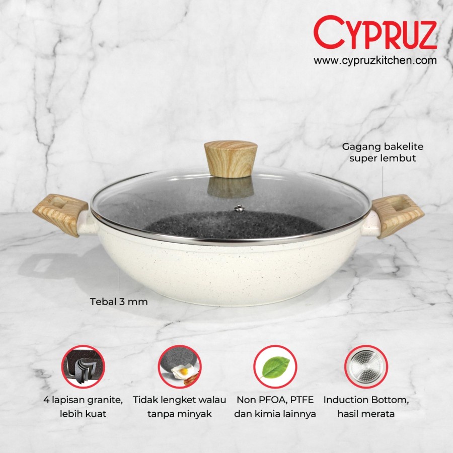 Wok Pan + Lid White Granite Cypruz - 28 cm KI-0804