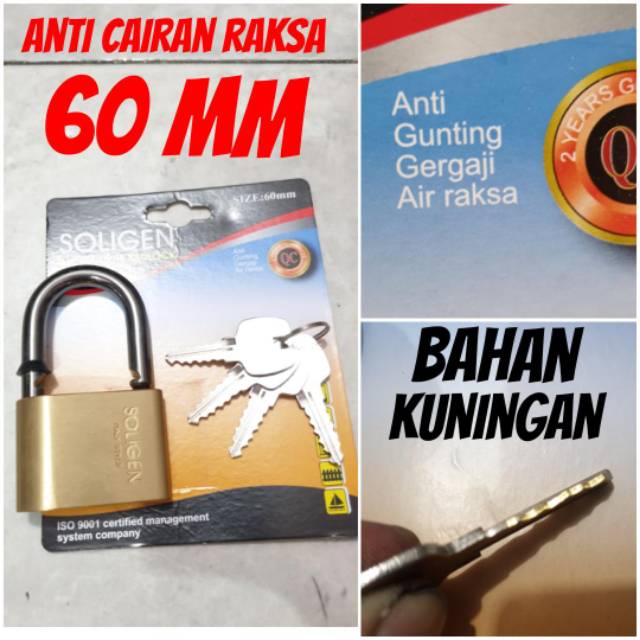 Gembok soligen kuningan 60mm anti cairan