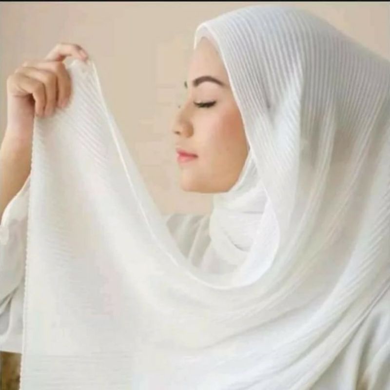 Jilbab Pashmina Full Plisket Premium Putih | Hijab Pashmina | Kerudung Pashmina | Plisket Pashmina