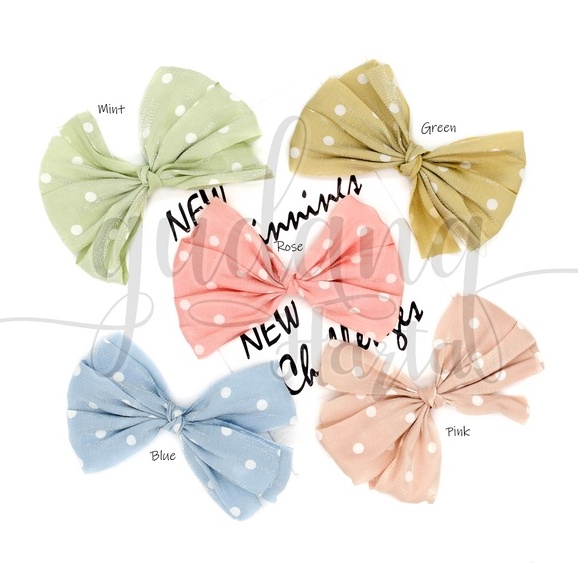 Jepit Rambut Polkadot Pastel Ribbon Hairclip Motif Pita GH 213204