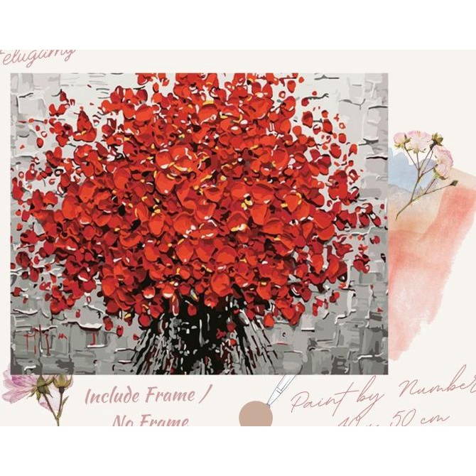 Paint by Number Lukisan Minyak Bunga Merah