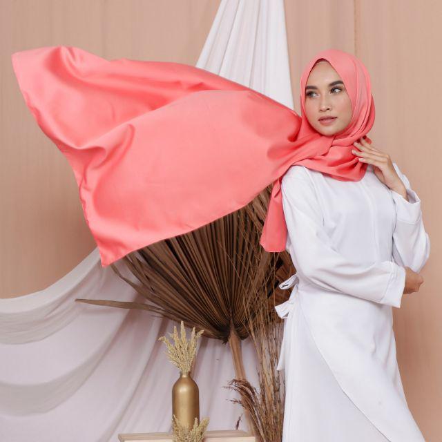 HIJAB JILBAB KERUDUNG PASHMINA SABYAN PREMIUM SATIN VELVET-CORAL