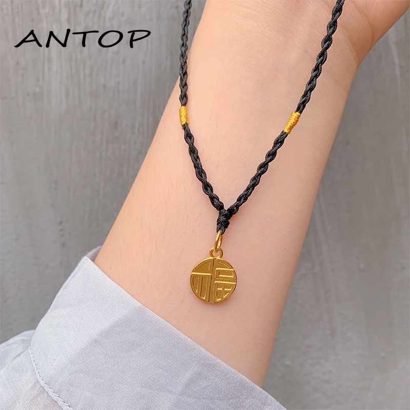 Korea Karakter Fu Kalung Tali Hitam Kalung Disesuaikan Fashion Perhiasan Temperamen ANTOP