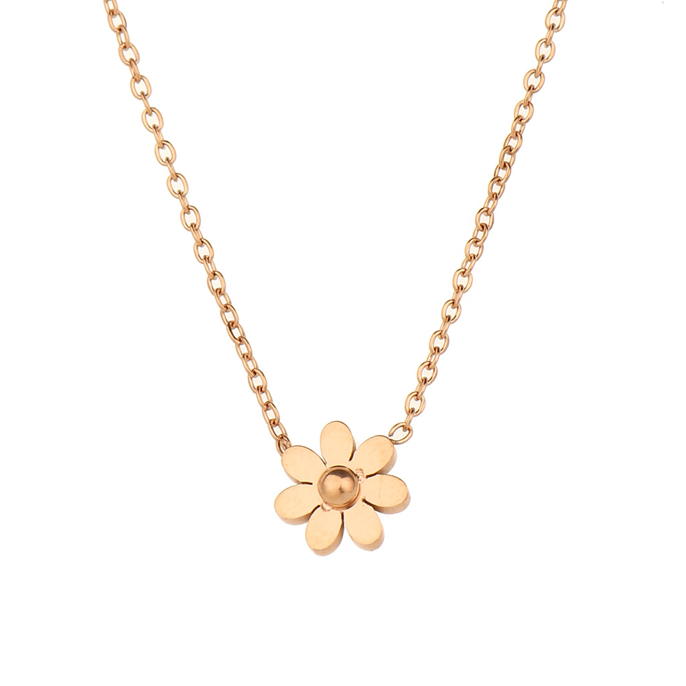 Korean Daisy Necklace Simple Flower Pendant Titanium Steel Rose Golden Necklace Net Red  Titanium Steel Pendant