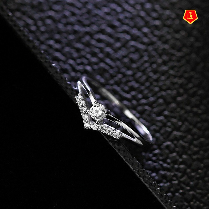 [Ready Stock]Simple Fashion Creative V-Shaped Diamond Ring