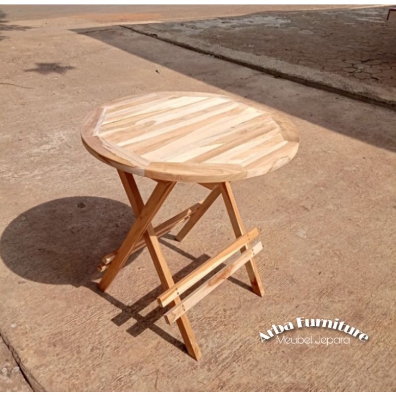 MEJA TERAS MINIMALIS LIPAT BUNDAR KOTAK KAYU JATI -NON FINISHING