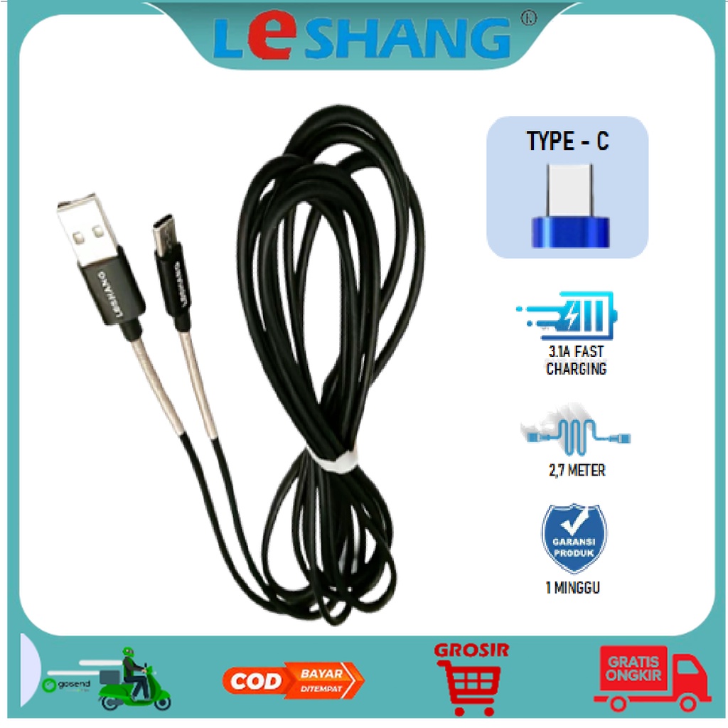 LeSHANG Kabel Data Cable Data Type C 270 CM Kabel Data Per Pelindung A022-9