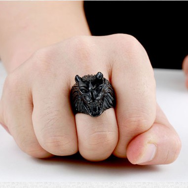 SEUSUK  Perhiasan Cincin Punk Vintage Desain Serigala Keren untuk Pria