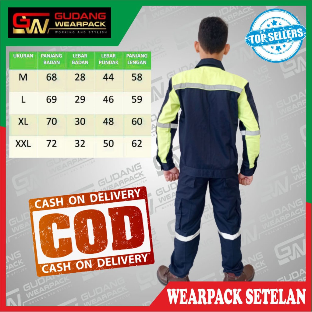 Star Wearpack - Setelan Baju &amp; Celana Baju Kerja Proyek Warna Dongker Kombinasi Stabilo Lengan Panjang