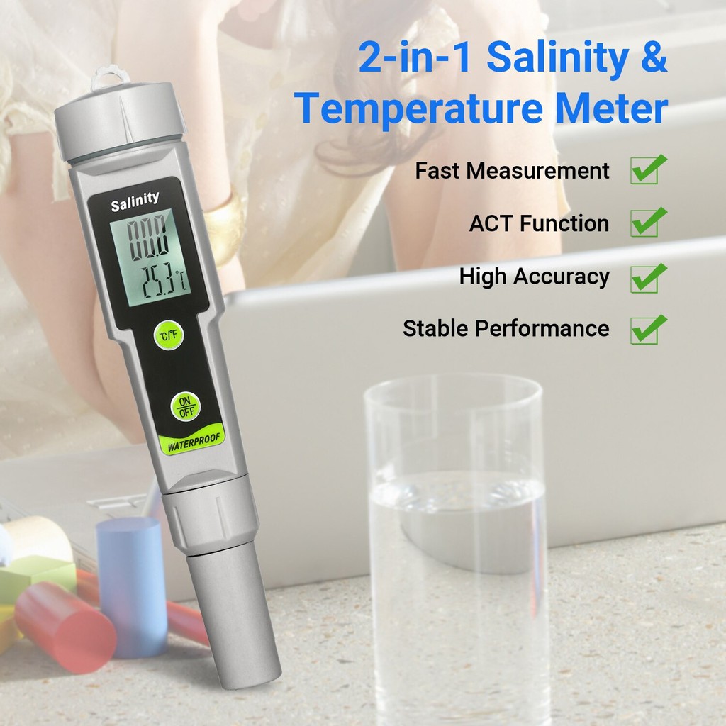 Salinometer Salinity Meter Test Pen 2in1 Salinity and Temperature 0~199.9ppt Digital