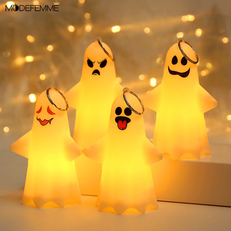 Lampu Malam Led Bentuk Hantu Warna Kuning Hangat Untuk Dekorasi Halloween