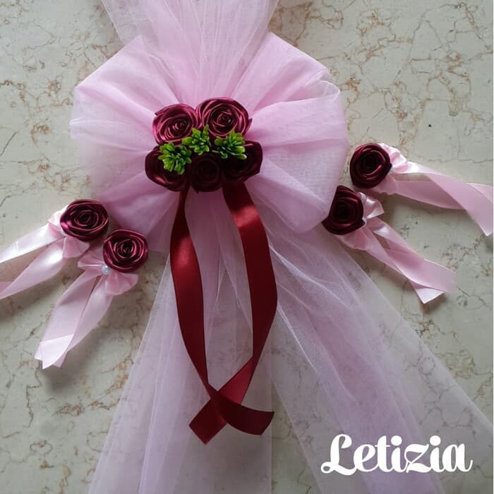 hiasan pita bunga mobil pengantin-dekorasi mobil wedding + bunga pintu