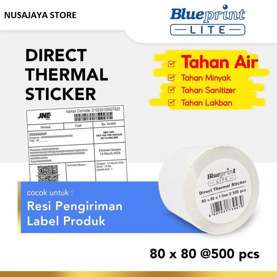 

Direct Thermal Sticker Label BLUEPRINT Lite 80x80 mm 500Pcs - 1 Roll