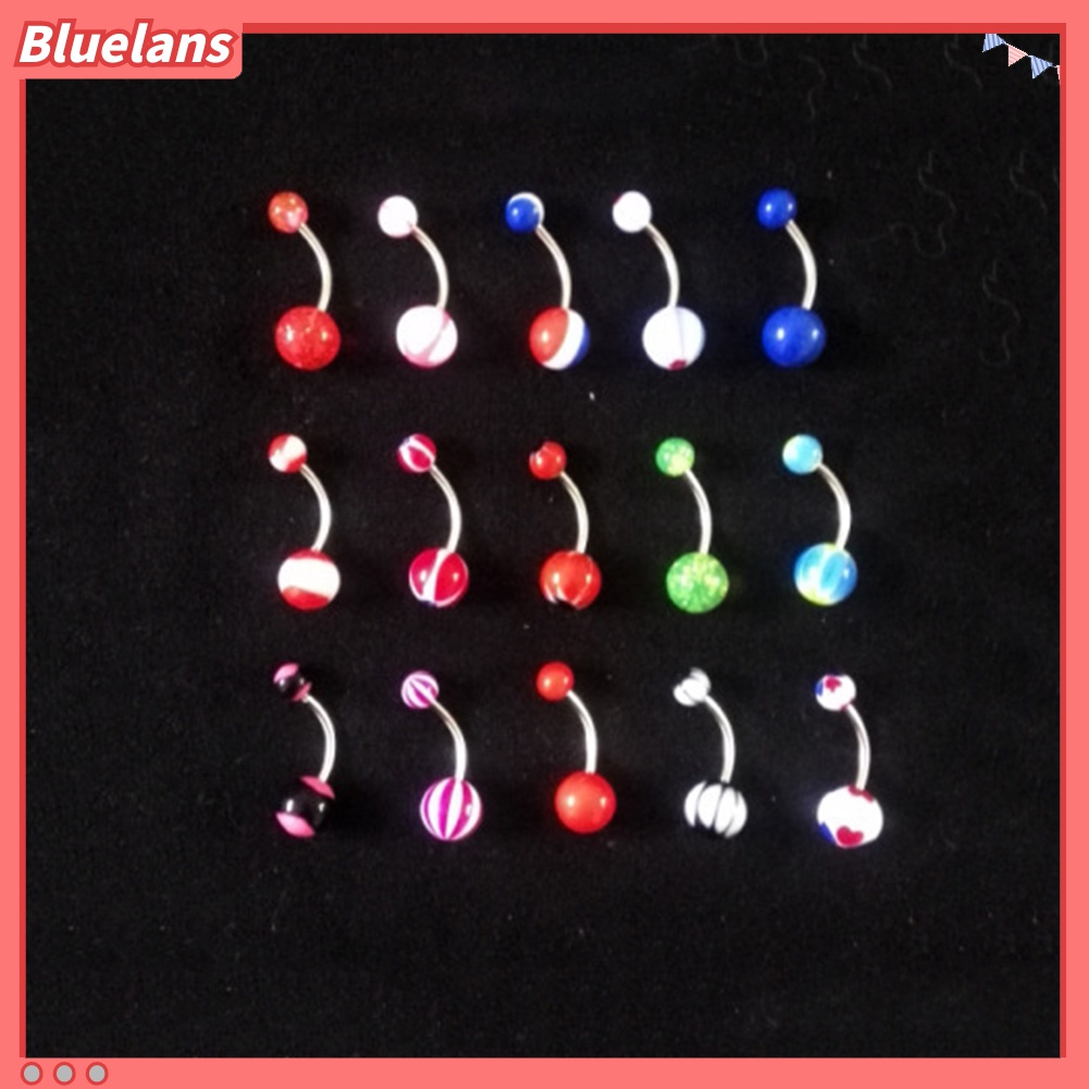 100pcs Cincin Tindik Pusar Bentuk Bola Barbel Warna Campur