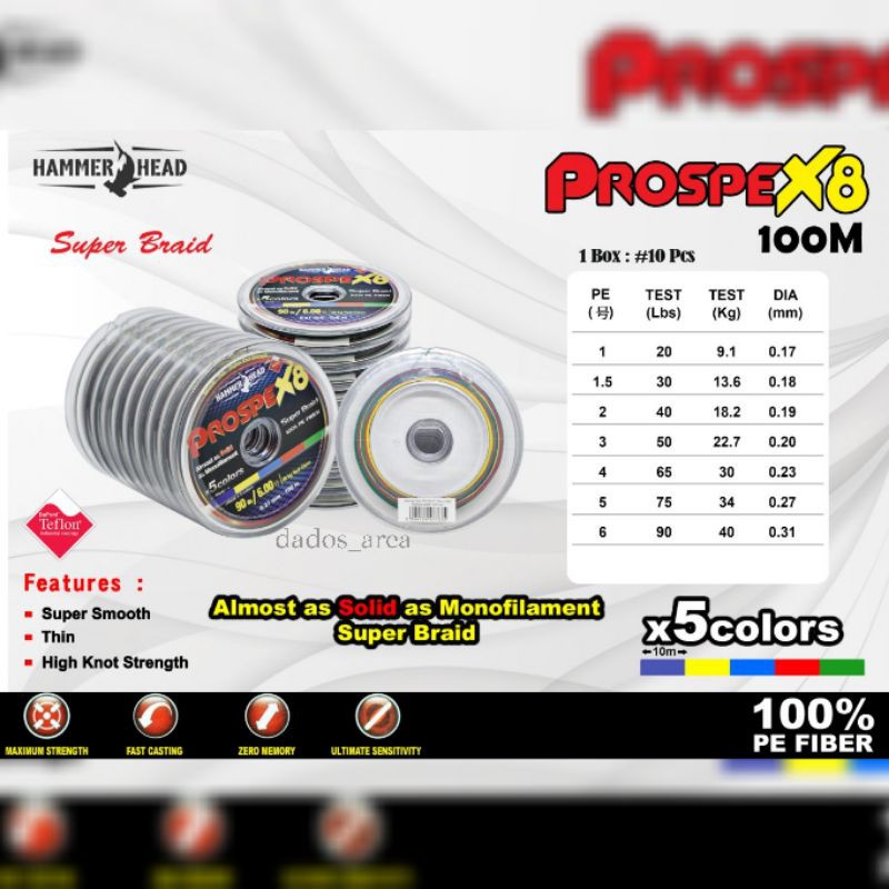 Senar PE Braid Hammehead PROSPEX X8 100M Teflon Konekting