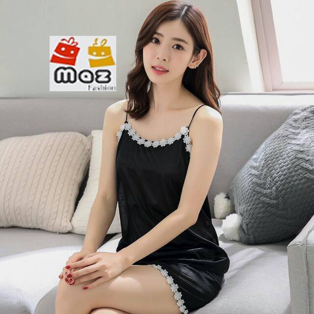 Baju Tidur Wanita - Setelan Hotpant Piyama Wanita Renda Bunga Tanpa Lengan Satu Tali - Not Lingeri