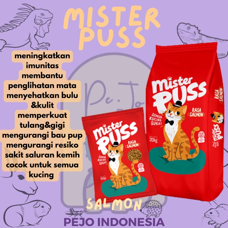 Mister Puss Cat Food Adult 20 Kg Rasa Salmon Makanan Kucing 1 Karung (isi 40pcs)