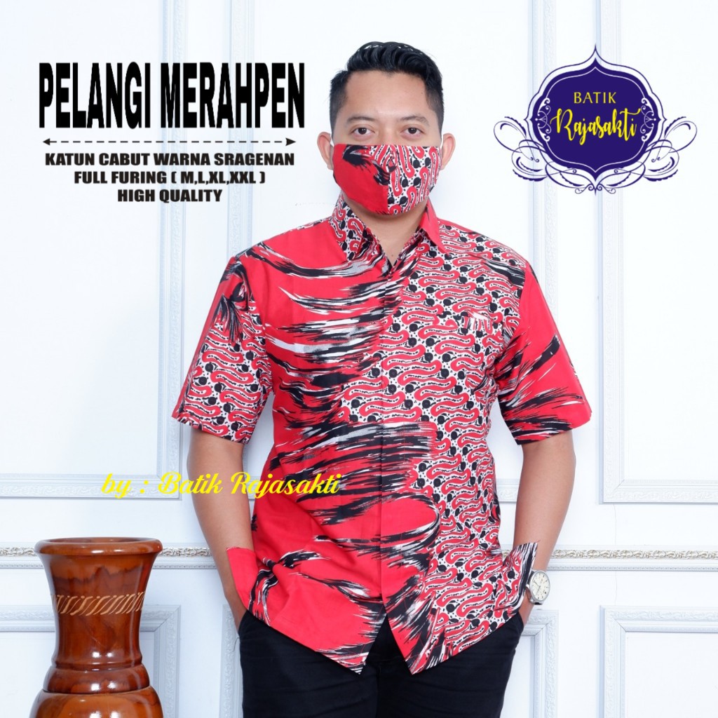 PELANGI MERAH RAJASAKTI KEMEJA BATIK SOLO PRIA LENGAN PENDEK LAPIS FURING ATASAN BATIK PREMIUM MODERN KATUN HALUS BAHUWIRYA  BANAMITRA BANAMITRA PUTIH BANGSAWAN BAYU PUTRA BERLIAN BIRU BHARATAYUDA BIMASENA BIRENDRA BIRU INDAH BRAHMAKERTA BRAHMAKERTA MERAH