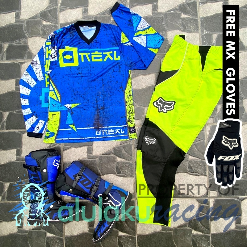 Jersey, Celana, Sarung Tangan &amp; Sepatu Fullprint with Protectors Fullset MX Trail Motocross - Paket Bundling ONCTFG080406-F41