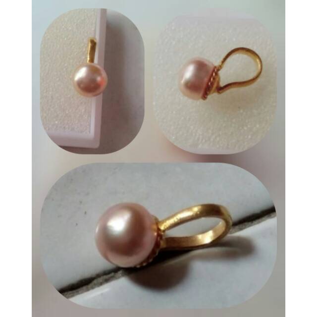 Liontin Simple Perak Lapis Emas Mutiara Air Tawar Asli Lombok