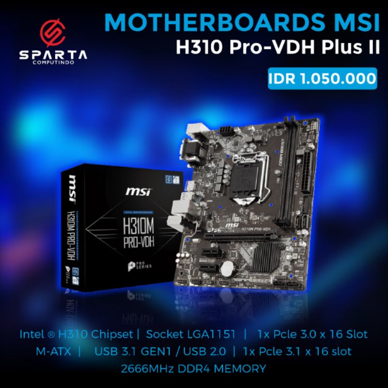 Ready New Motherboard MSI H310M PRO-VDH PLUS (LGA1151, H310, DDR4, SATA3) Termurah Bergaransi Resmi