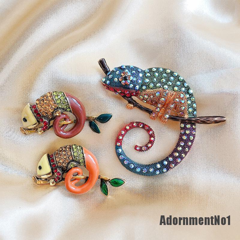 (Adornmentno1) Bros Pin Enamel Desain Kadal Lizard Chameleon Hias Berlian Imitasi