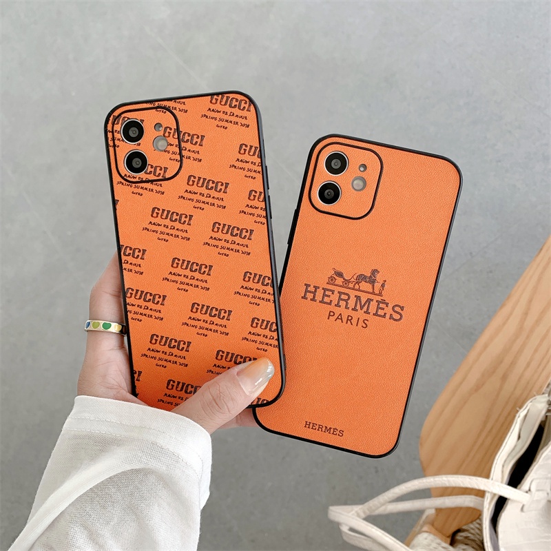 Deerskin orange tide brand logo case iphone 12 pro max 12mini 11pro max Xs max XR 7/8/se2020 7plus/8plus all-inclusive anti-fall protective cover casing iphone