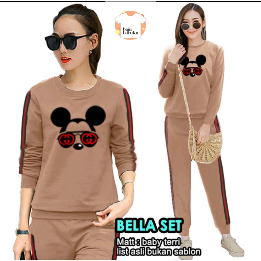 BB SETELAN TRAINING BELLA Baju dan Celana Olahraga Sport Senam Wanita Aerobik / Setelan Muslim Joggi
