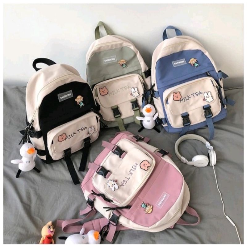 BIG RAMADHAN SALE TAS RANSEL WANITA KOREAN STYLE/HARAJUKU STYLE/TAS SEKOLAH SD SMP SMA #TASGAMBARMILKTEA-8