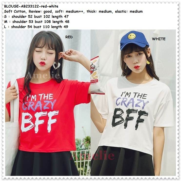 Baju Atasan Blouse Bff Wanita Korea Import Ab233122 Merah Putih Shopee Indonesia