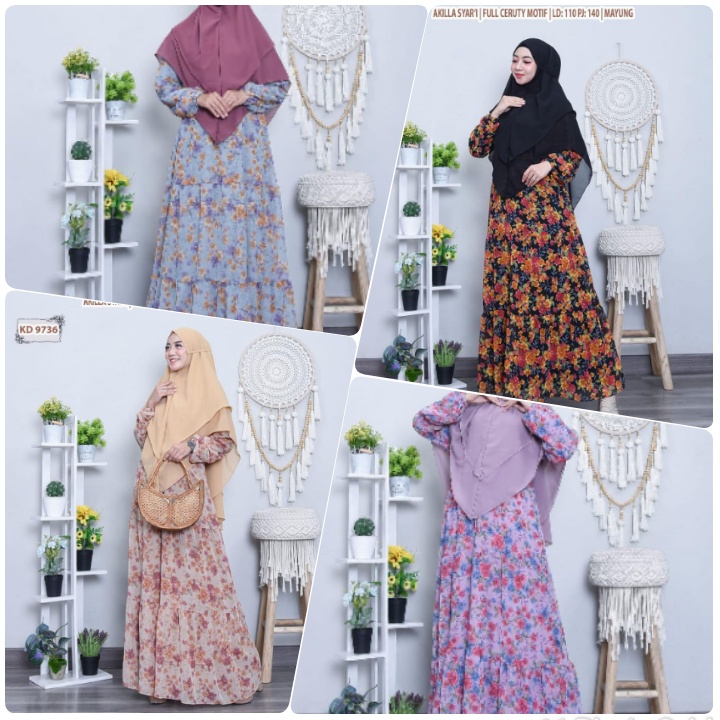 GAMIS SYAR'I AKILLA MOTIF BUNGA+ HIJAB