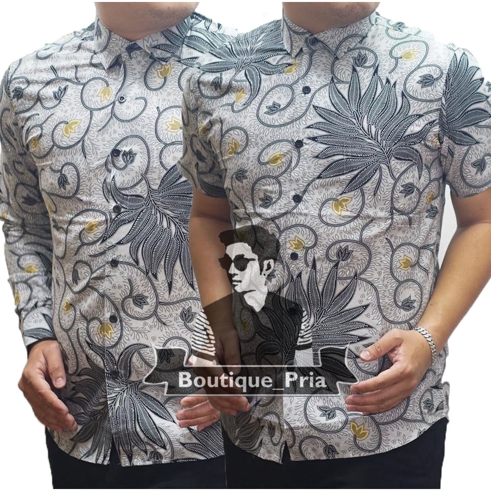 LBL LBS 1875 BAJU BATIK HEM PRIA MOTIF MANGGAR WARNA ABU MUDA ASLI MREK LUIGI BATANI ORIGINAL M L XL