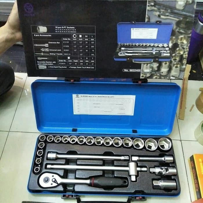 Kunci sock set 24pcs ACTION 1/2" Socket wrench set 6pt