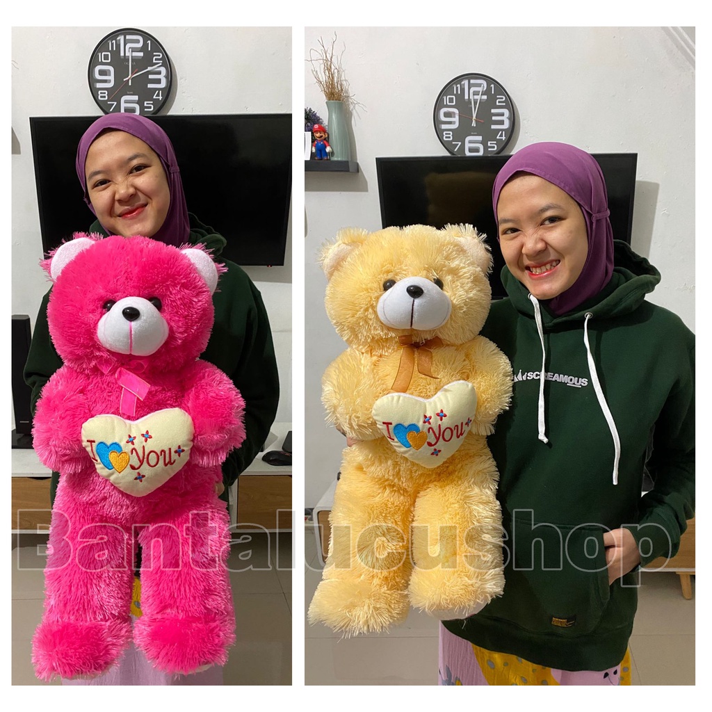 Boneka teddy bear love Boneka Beruang Pegang Love Bahan Bulu Lasfur T60CM