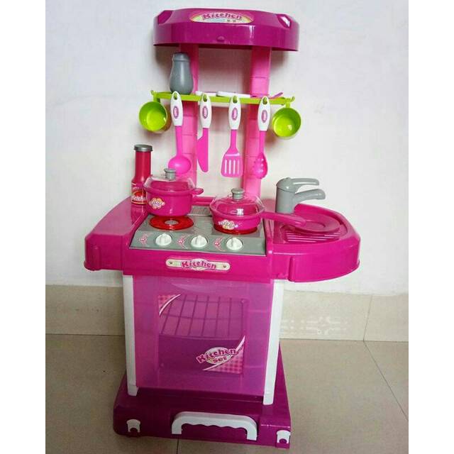 Mainan anak masak masakan kitchen koper pink