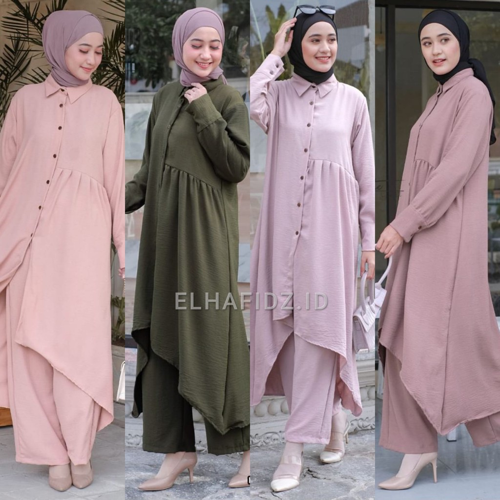 Vente Daily Lumina One Set Jumbo Crinkle Motif Polos / Setelan Wanita LD 110 / Long Tunik Busui