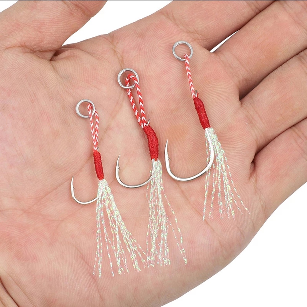 LANFY Fishing Accessories Cast Jigs Assist Hook Pesca Jig Head Hook Single Jig Hooks Barbed Hook Sea Fishing Feather Hook Carp Hook High Carbon Steel Fishing Lure Fishing Jigging Hook