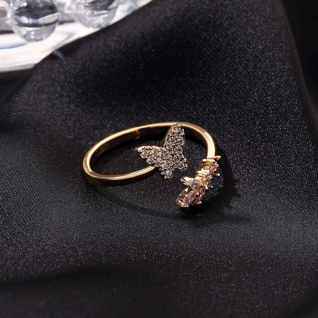 Ins Simple Butterfly Open Ring Wanita Diamond Adjustable Ring