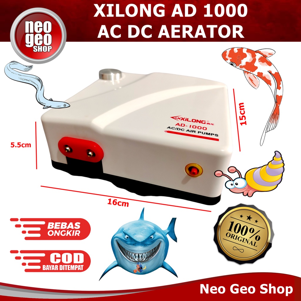 XILONG AD 1000 AD1000 AC DC Pompa Udara Air Pump Aerator Aquarium