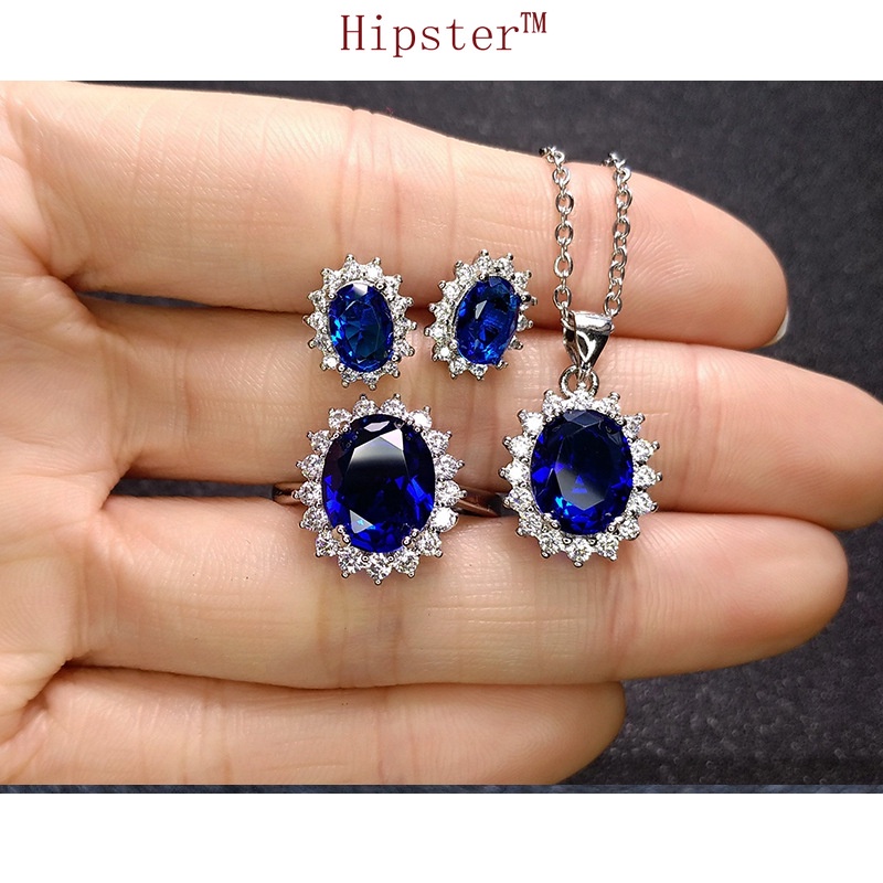 New Hot Sale Blue Crystal Jewelry Set Full Diamond SUNFLOWER Ornament Set