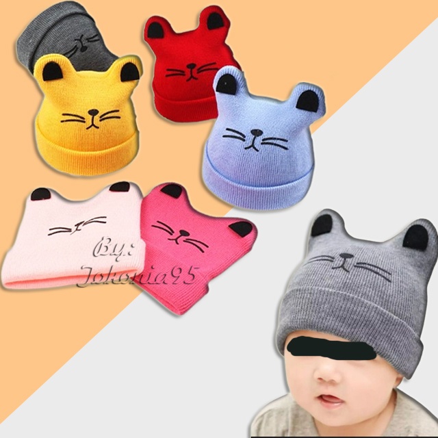 Kupluk Rajut Anak Bayi Telinga Kucing - Baby Hats