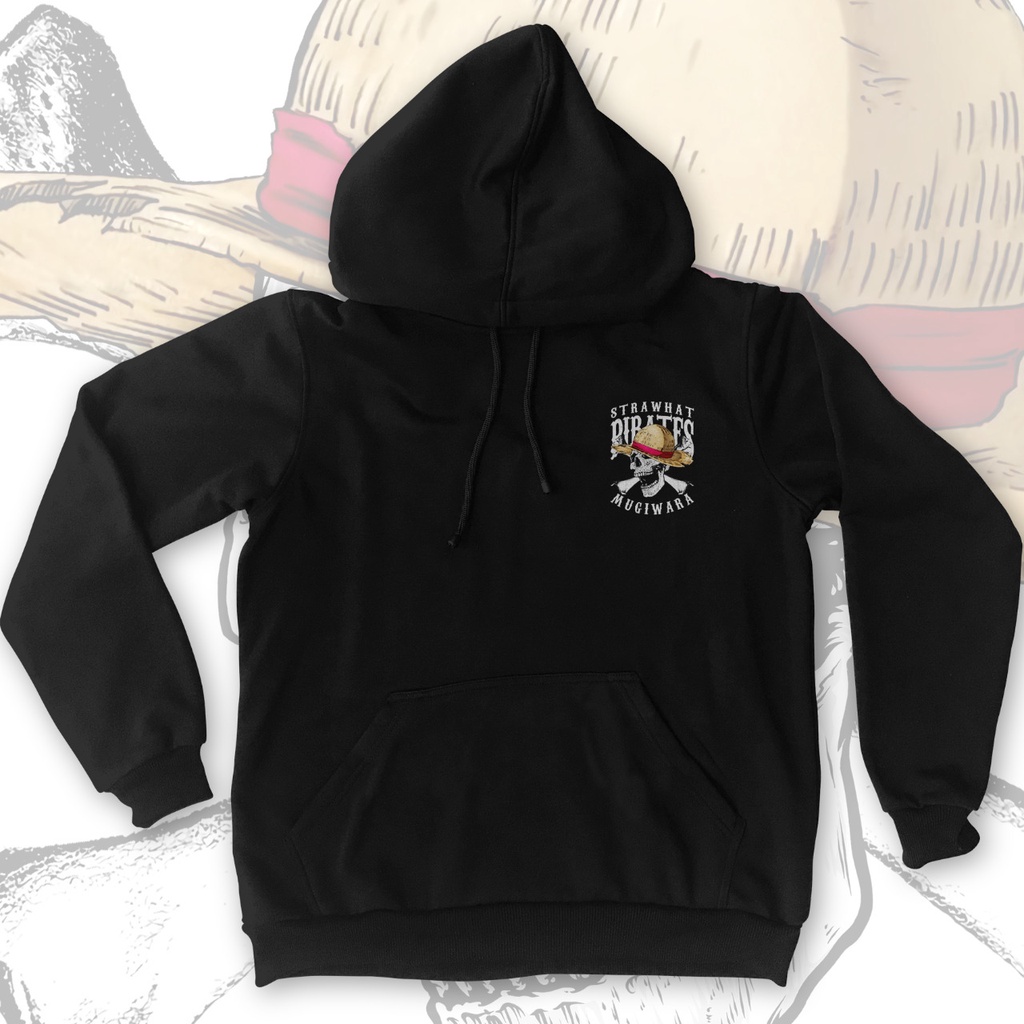 Hoodie Strawhat Skull Mugiwara Black Anime Manga One Piece Premium Unisex