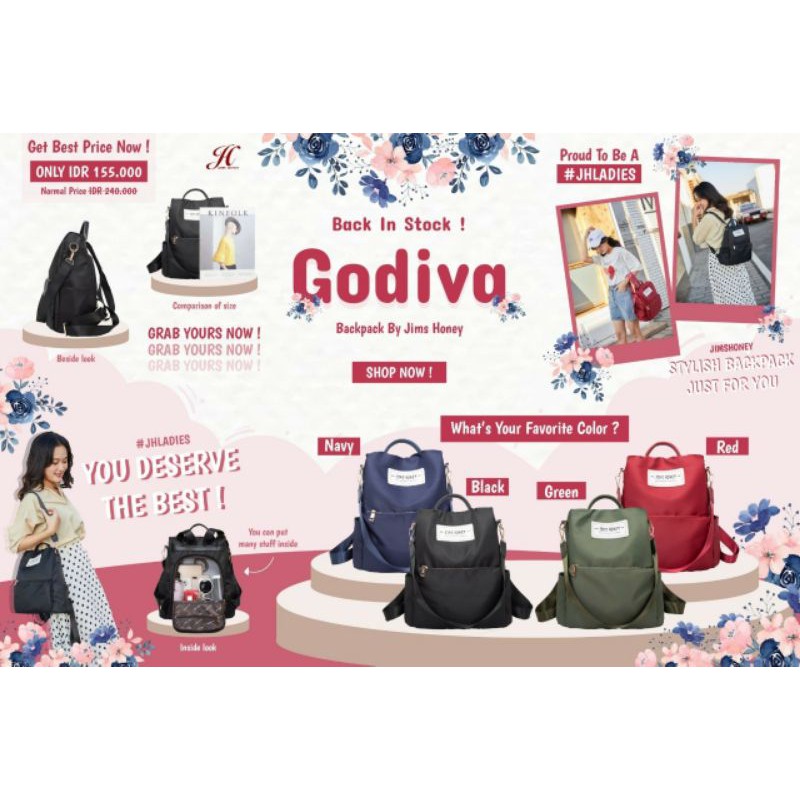 GODIVA BAG TAS RANSEL WANITA PARASUT ANTI MALING JIMS HONEY