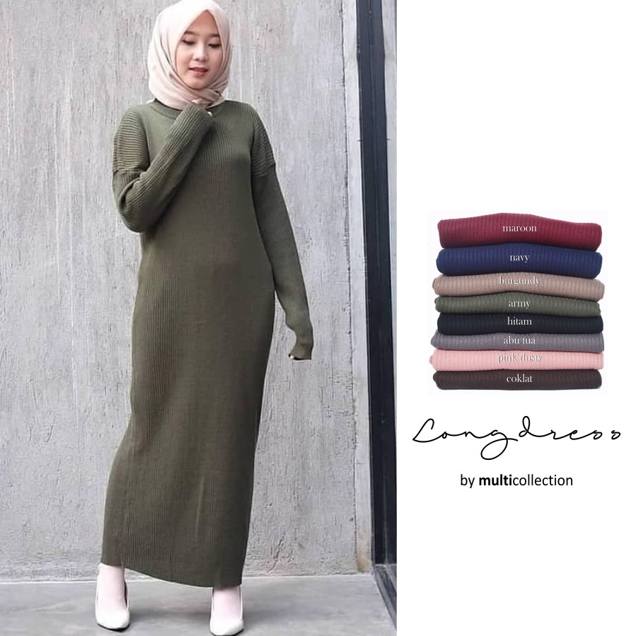 LONG DRESS PREMIUM / MEDARI LONG KNIT / Boxy Dress / Gamis Rajut / Dress Rajut Boxy Rajut