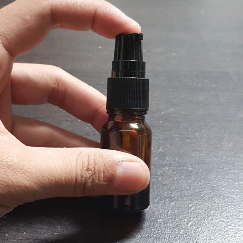 botol kaca 10ml pump treatment / botol kaca 10ml amber pump hitam