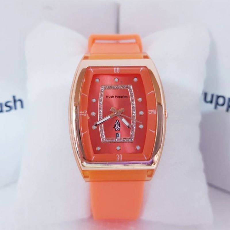 (Terima Cod)Jam Tangan Wanita Fashion Hushpuppies Oval Karet Tanggal Aktif Strap Rubber(Terima Cod)