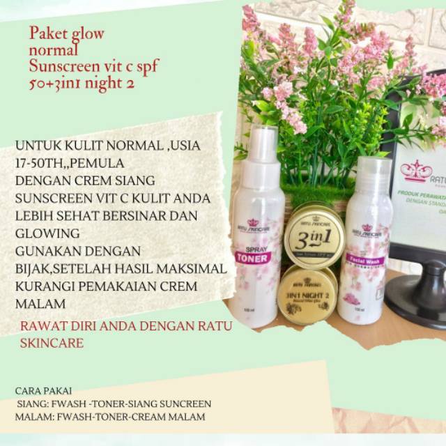 Ratu Skincare " Paket Glow with spf 50 & 3in1 night 2