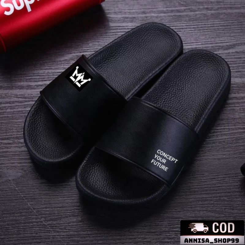 AnnisaShop99 . CONCEPT HITAM SHB . Promo Sandal Slop slip on distro casual pria wanita dewasa