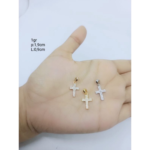 kalung balok mini + liontin salib mp / kalung perak asli silver 925 lapis emas/ kalung fashion