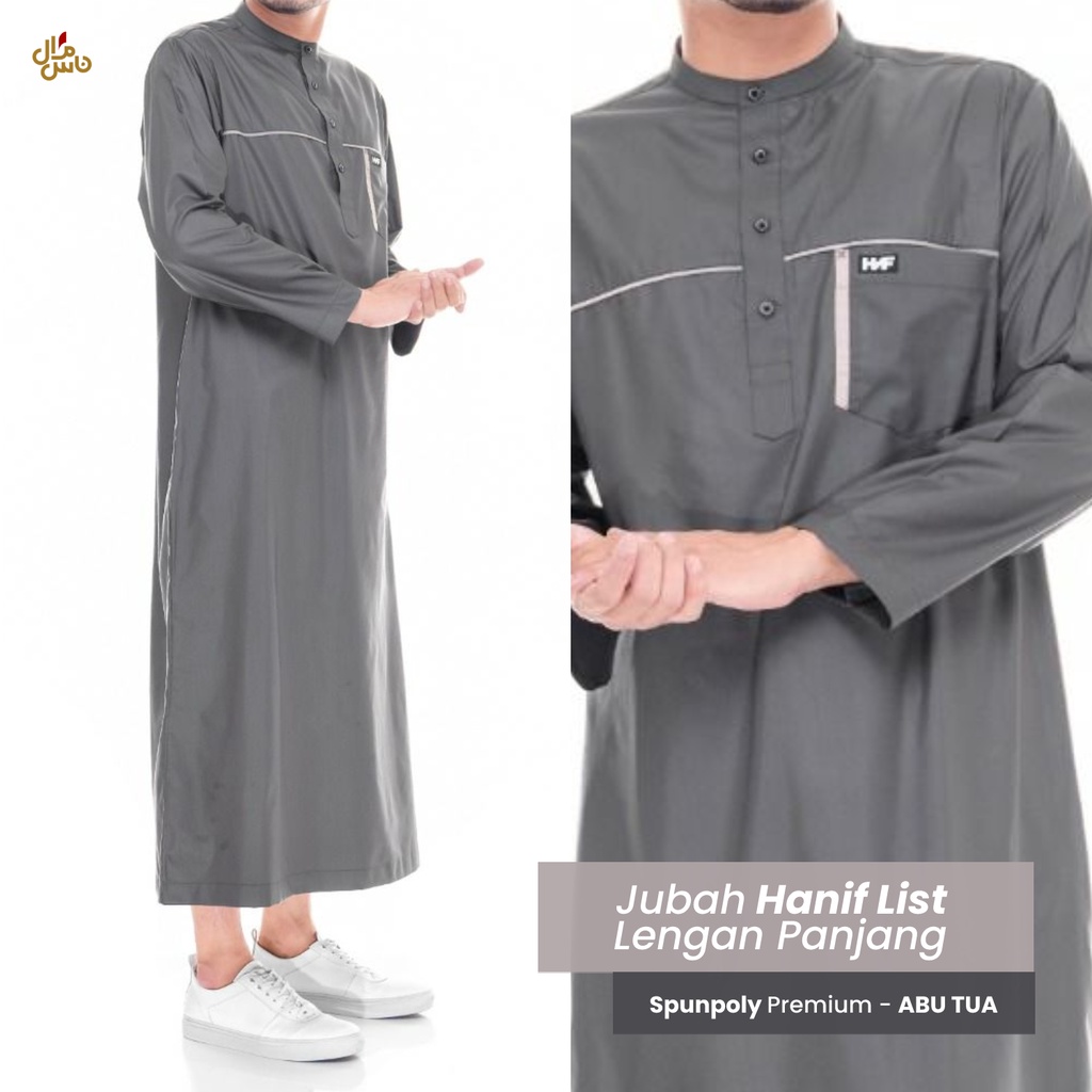 Jubah Gamis Pria Dewasa Muslim Polos Lengan Panjang Bahan Spunpoly Premium Hanif